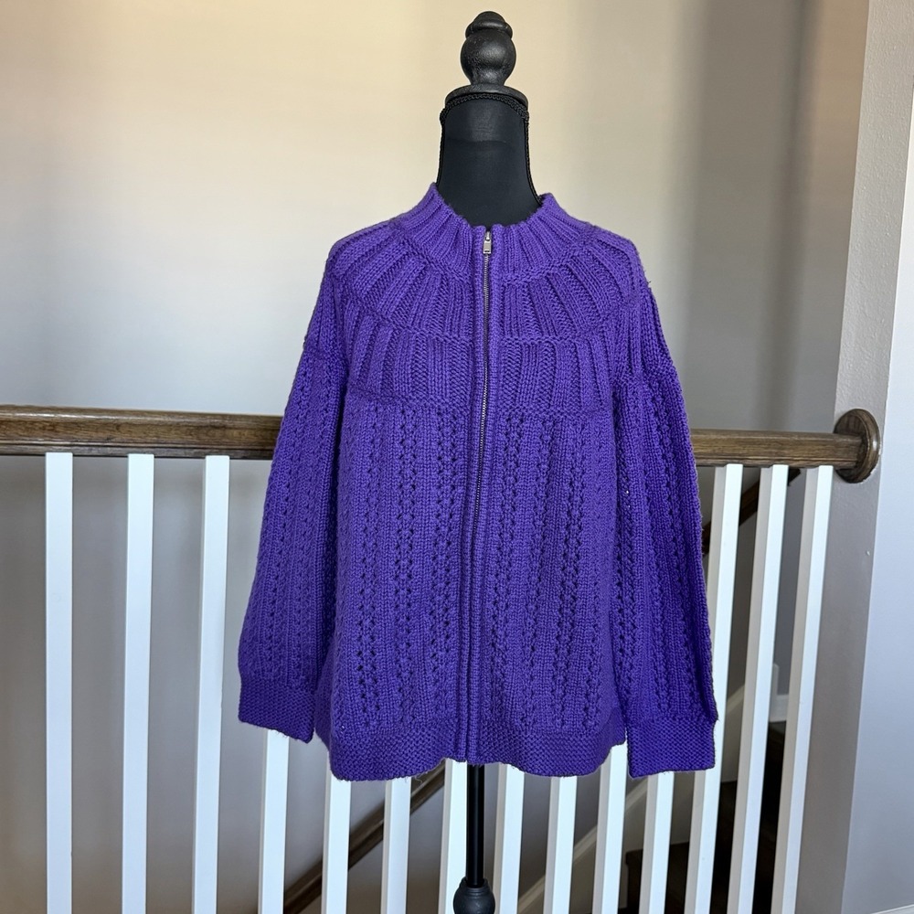 TALBOTS Plus Petite NWT Long‎ Sleeve Crochet 1XP Cardigan Sweater Purple Cottage